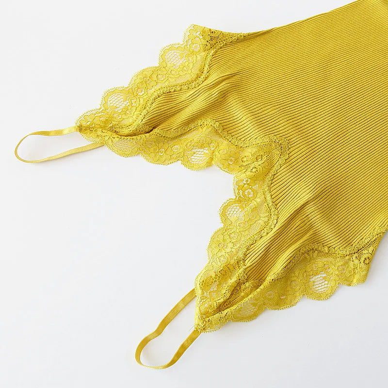 Birdtree 70% Silk 30% Cotton Lace Camisole Women Knit Tank Top Spaghetti Strap Elastic Slim Basic Sleepwear Vest Summer T35701C