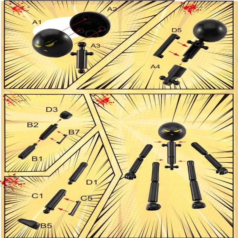 1 Set Novelty Action Figure Stickman Assembled Robot Movable Multi-jointed Stickman Toy 3d Printing Mannequin