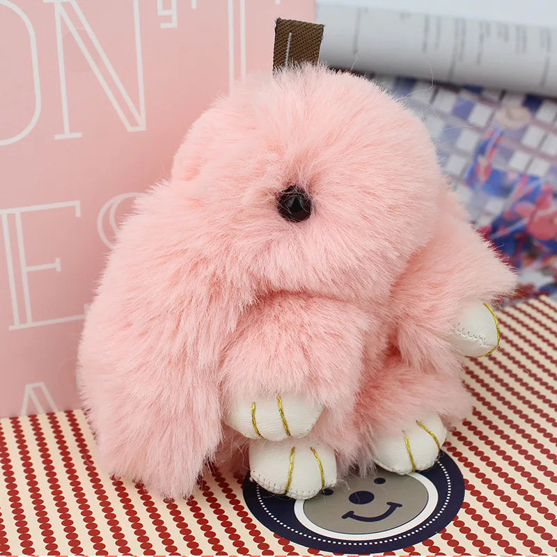 Cute Pluff Bunny Keychain Women Fur Pom Pom Angel Rabbit Key Ring Hare Plush Dolls Toy Girls Bag Car Key Pendant Kids Xmas Gift