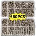 Box of 560 Self-Tapping Wood Screw Set - Includes 8 Different Sizes of M2 Flat Metal Screw Classification Kit