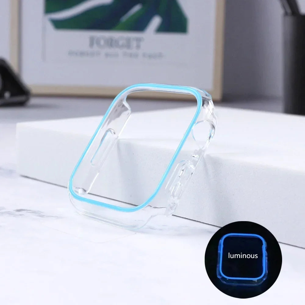 Luminous Cover for Apple Watch Case Ultra 49mm 45mm 44mm 41mm 40mm Hard PC Bumper Protective Frame iWatch 8 7 6 5 SE Accessorie