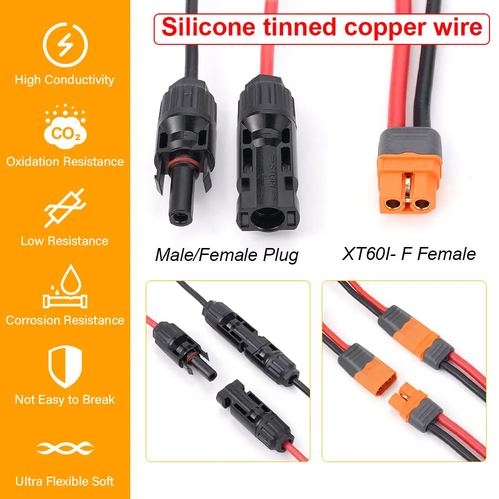 1/2/3M Solar Connector to XT60I- F Adapter 12AWG CableConnect Solar Panel Charge Cable for Solar Generator Portable Power Statio