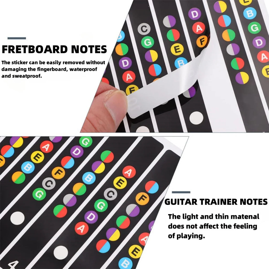Miwayer Guitar Fretboard Notes Map Labels Stickers 6 String Transparent and Black Fingerboard Fret Decals for Guitar Beginner