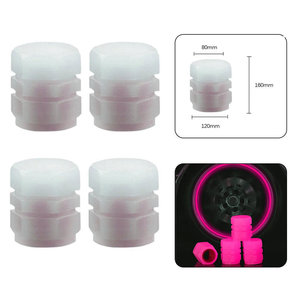 4pcs Fluorescent Pink Car Tire Valve Cap ABS Motorcycle Wheel Tyre Air Valve Stem Cover Luminous Tire Valve Cap