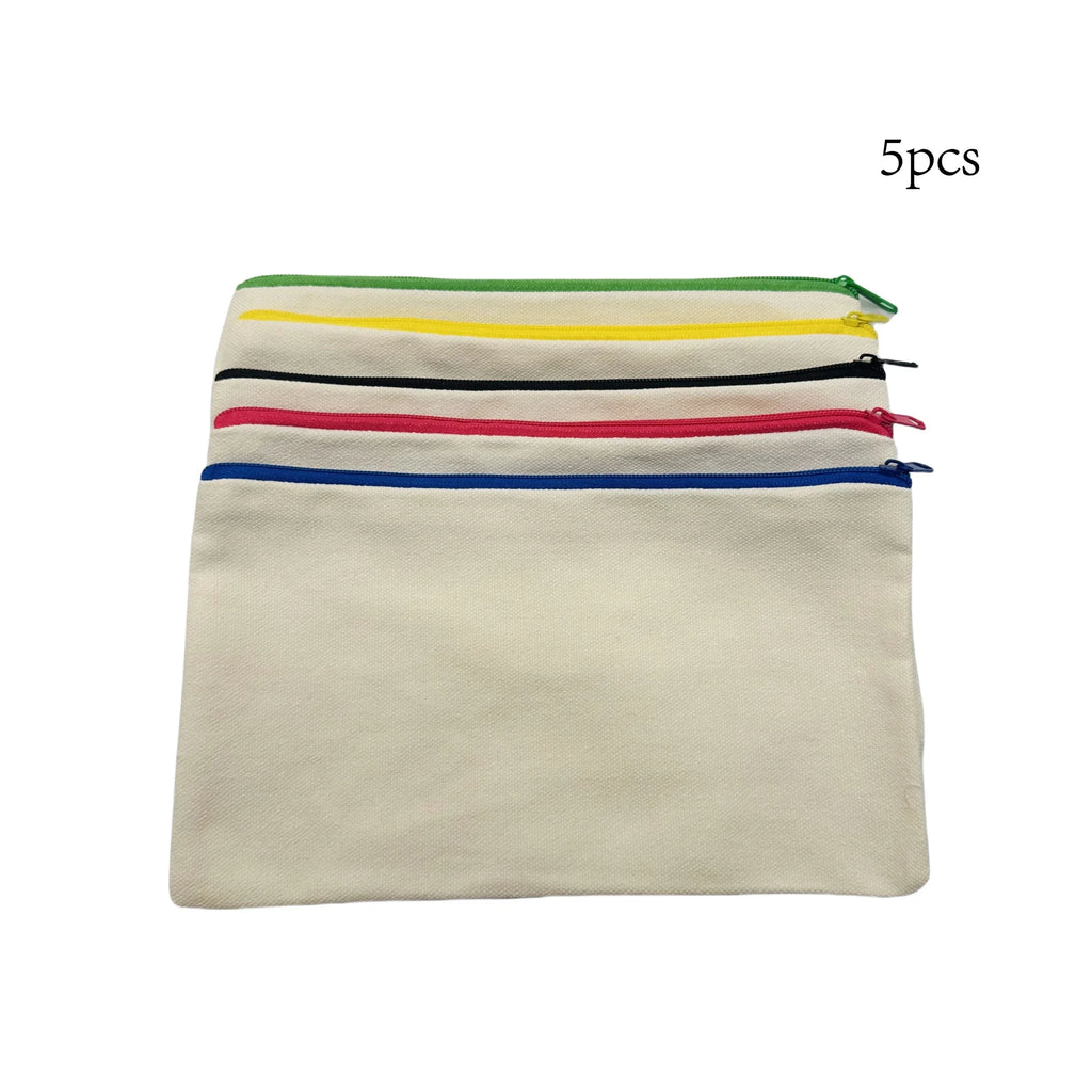 5pcs Blank Canvas Zipper Pouch Bulk, Makeup Bag Pencil Case For Cosmetic & DIY Crafts, Independence Day