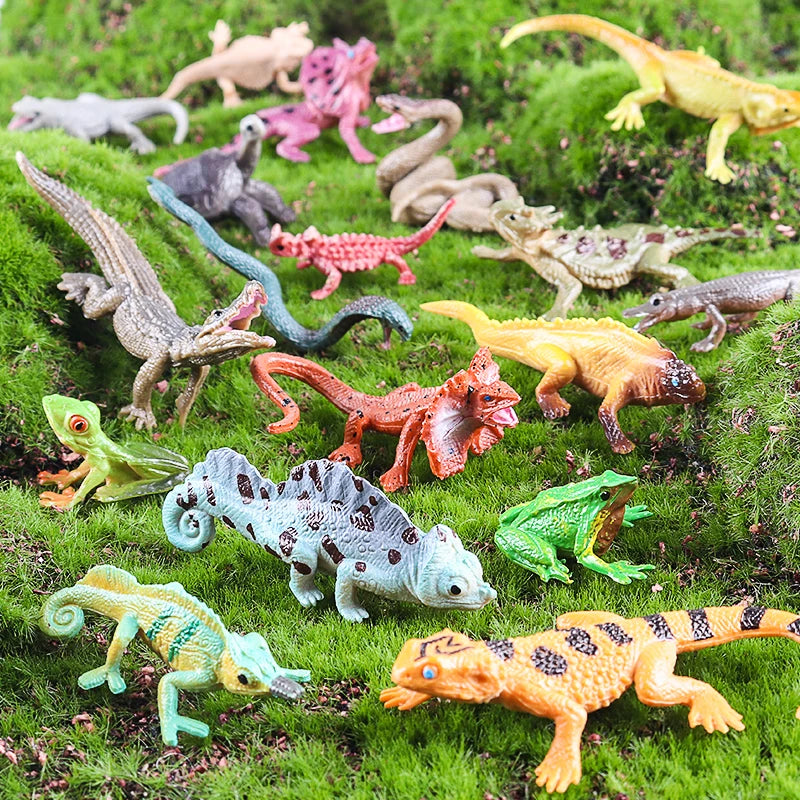 Oenux Mini Wild Wild Forest Animals Insect Dinosaur Model Owl Fox Squirrel Hedgehog Fox Frog Figurines Cake Toppers Kid Toy Gift