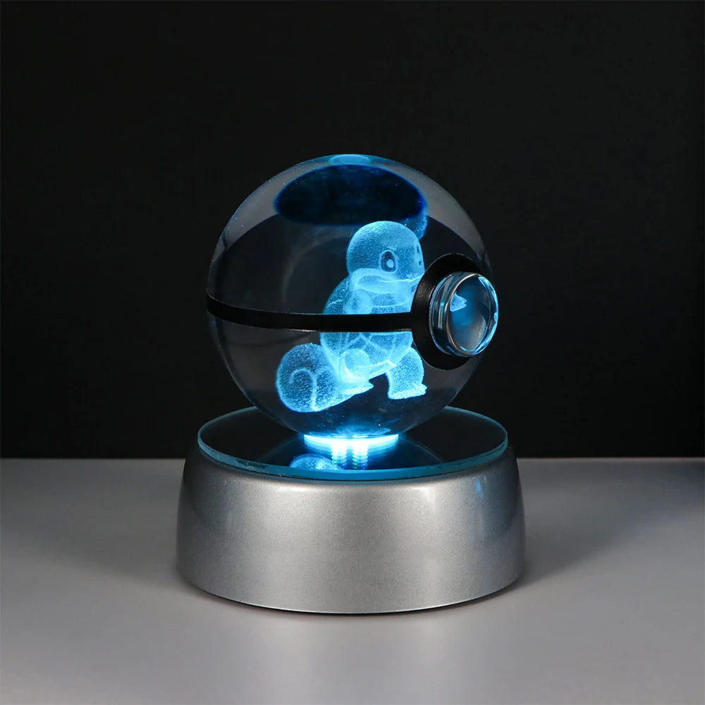 Pokemon 3D Crystal Ball Pikachu Figure Pokeball Engraving Crystal Charizard Model with Led Light Base Toys Anime Christmas Gift