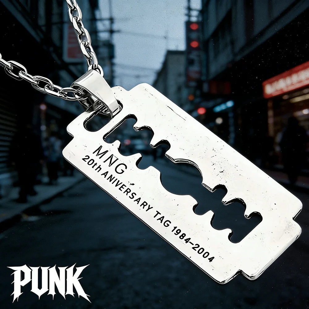 Y2K Aesthetic Razor Blade Pendant Necklace, Vintage Punk Goth Grunge Alloy Jewelry for Men and Women Edgy Street Style Accessory