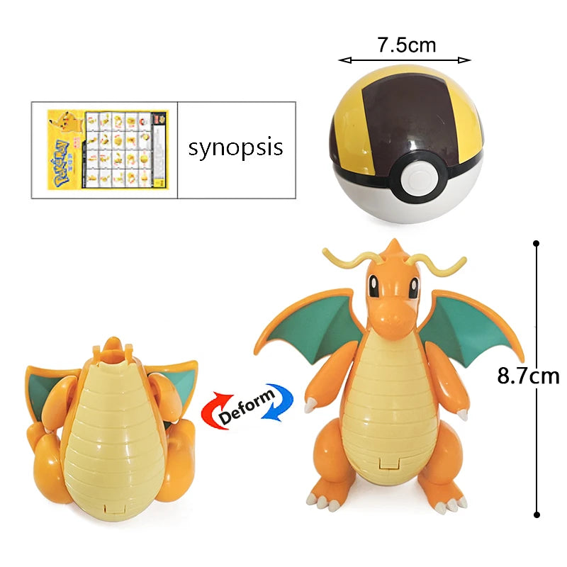 Funny Pokemon Transformation Cartoon Model Pokeball Pikachu Toys Scalable Anime Figure Dolls Model Ornaments Kids Birthday Toys