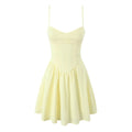 YENKYE Sexy Elegant Women Fishbone Waist Shaping Sling Mini Dress Lace Up Back Fit And Flare  Summer Party Dresses Yellow Robe