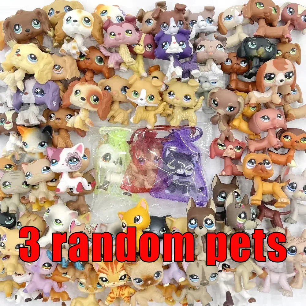Rare pet Bobble head toy Stands Short Hair Kitten with Mouse and necklace Old Animal Collection toy lps