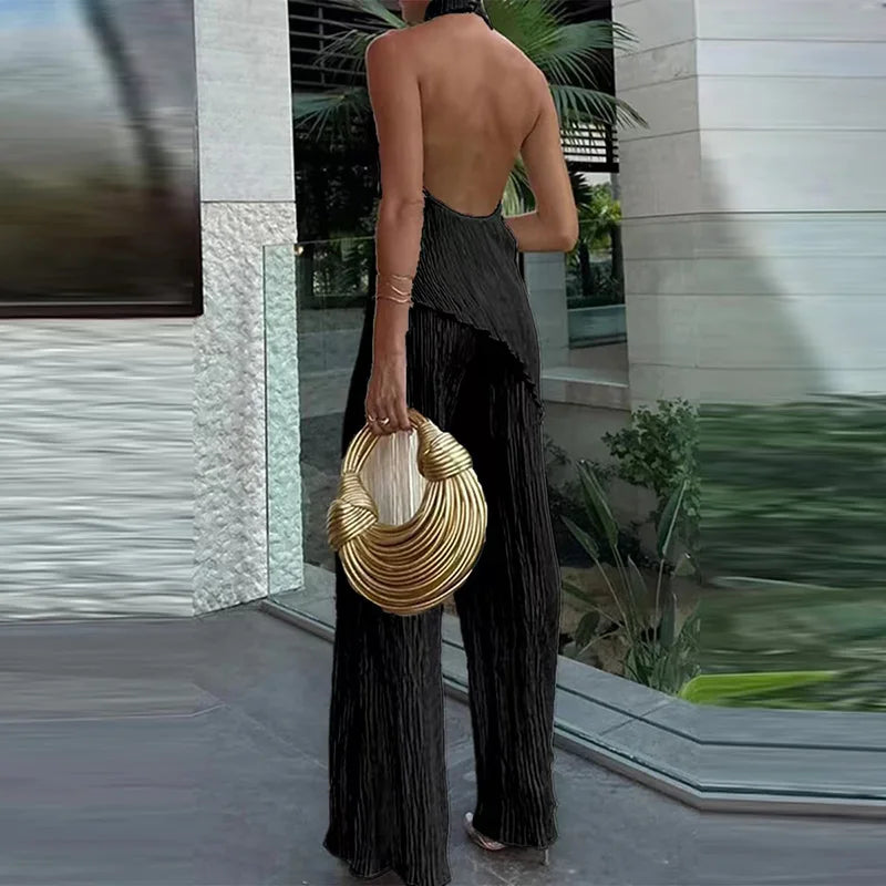 Summer New O Neck Solid Zipper Romper Vintage Commute Slim Long Jumpsuits Women's Spring High Waist Sleeveless Playsuit Overalls