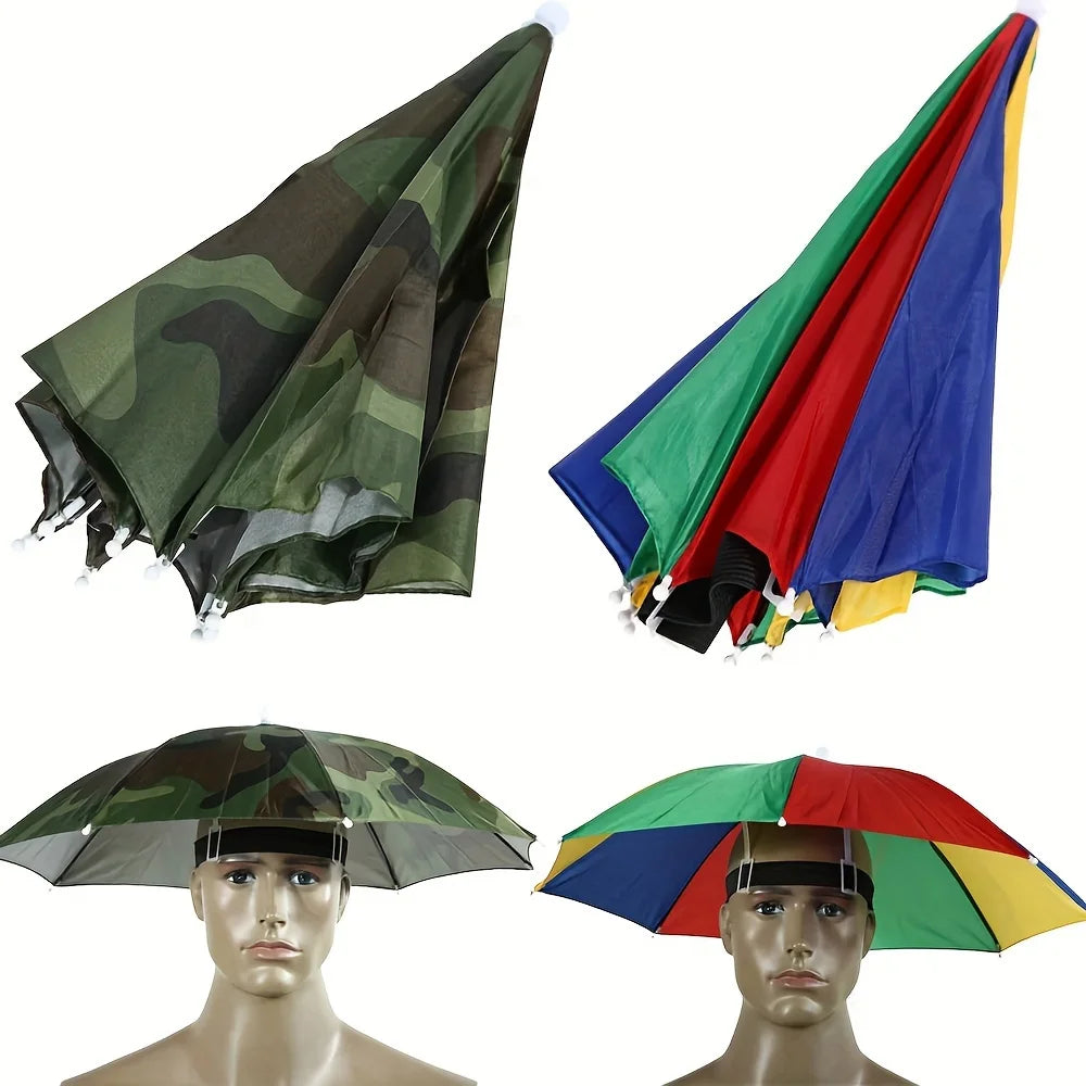 Foldable Headwear Umbrella Portable Waterproof Fishing Hat 55CM Hands-Free Rain Hat For Hiking Camping Camouflage Umbrella Adult