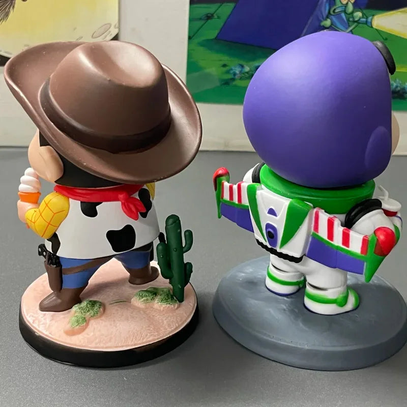 Cartoon Crayon Xiaoxin Cosplay Woody Buzz Lightyear Action Figure Statue Car Ornament Desktop Decoration Gift Collect Toys Model
