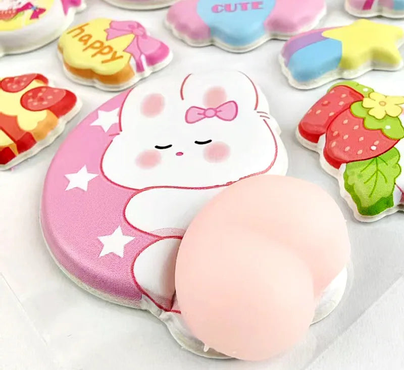 2PCS Cartoon Sticker 3D Puffy Squishy Stress Relief Rabbit Capybara Bear for Phone Case Laptop Decoration Journal DIY Collage Ch