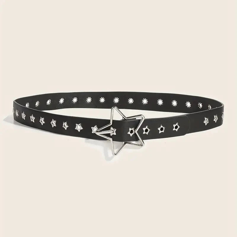 Fashion Punk style star buckle decorative belt with multiple holes small star shaped eyes multifunctional Jeans belt For Women