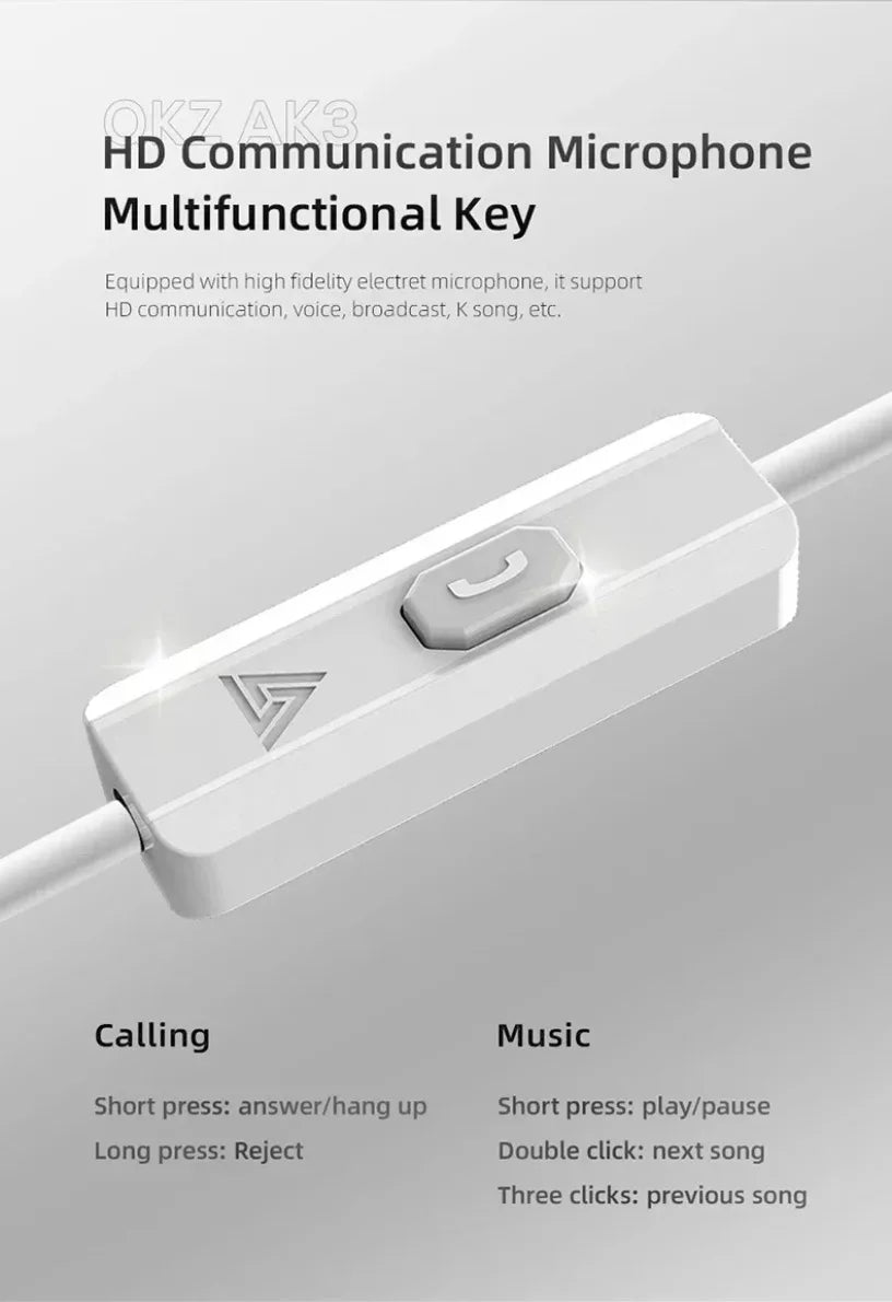 QKZ CK5 FiLe Wired Earphone with Microphone HiFi Music Earphone Professional Gaming And Sports Noise Cancelling Headphones
