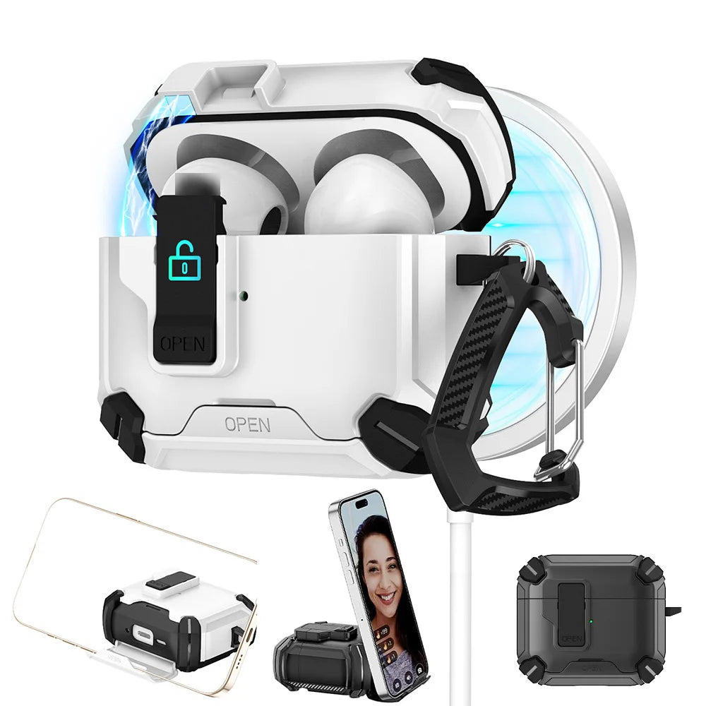 Luxury Bracket Case For AirPods Pro 3 3nd Automatic Lock Compatible With MagSafe For Men Apple Air Pods Pro 2 4 3 2 1 Pro2 Cover