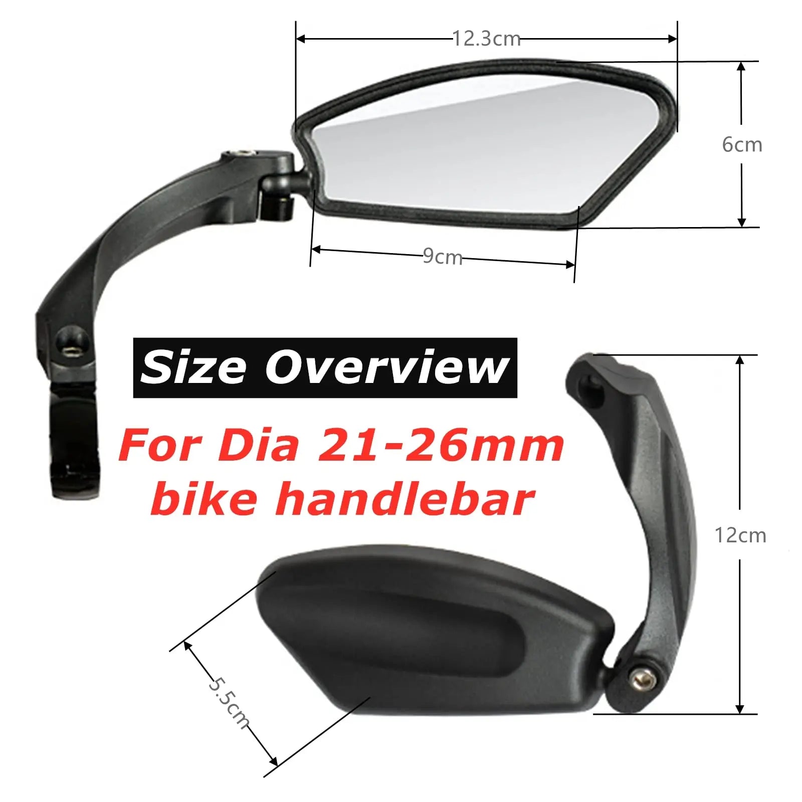 Adjustable Handlebar Bike Mirror, Shatterproof HD Glass Lens, Universal Fit Rearview Bicycle Mirrors, 360° Rotatable, Compatible