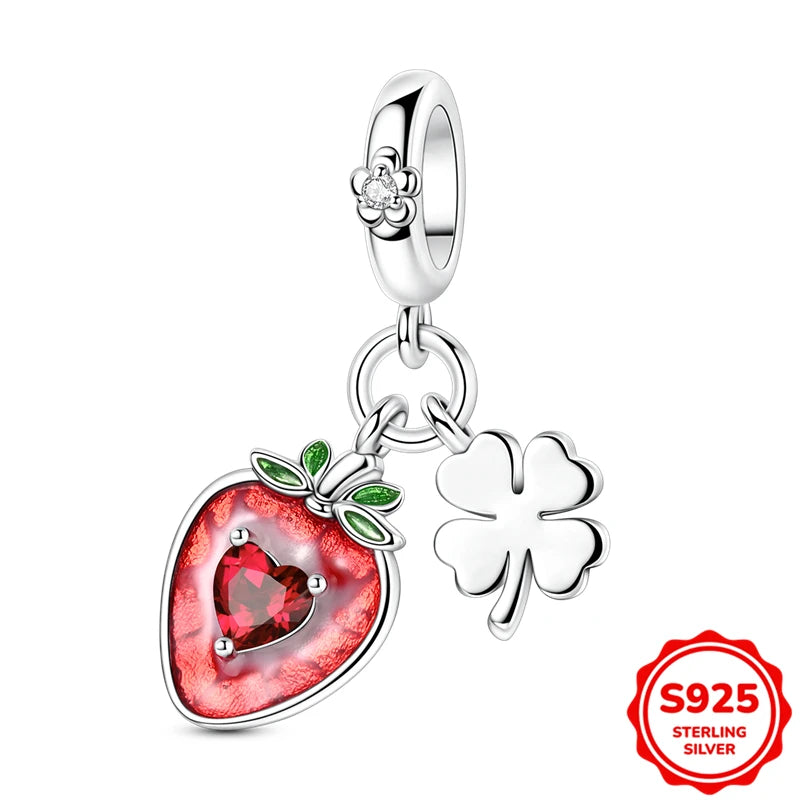 Charms Silver 925 Ladybugs and Cherry Strawberries Pendant Bead Fit 3mm Bracelet Bangle Necklace For Women Luxury Jewelry Making