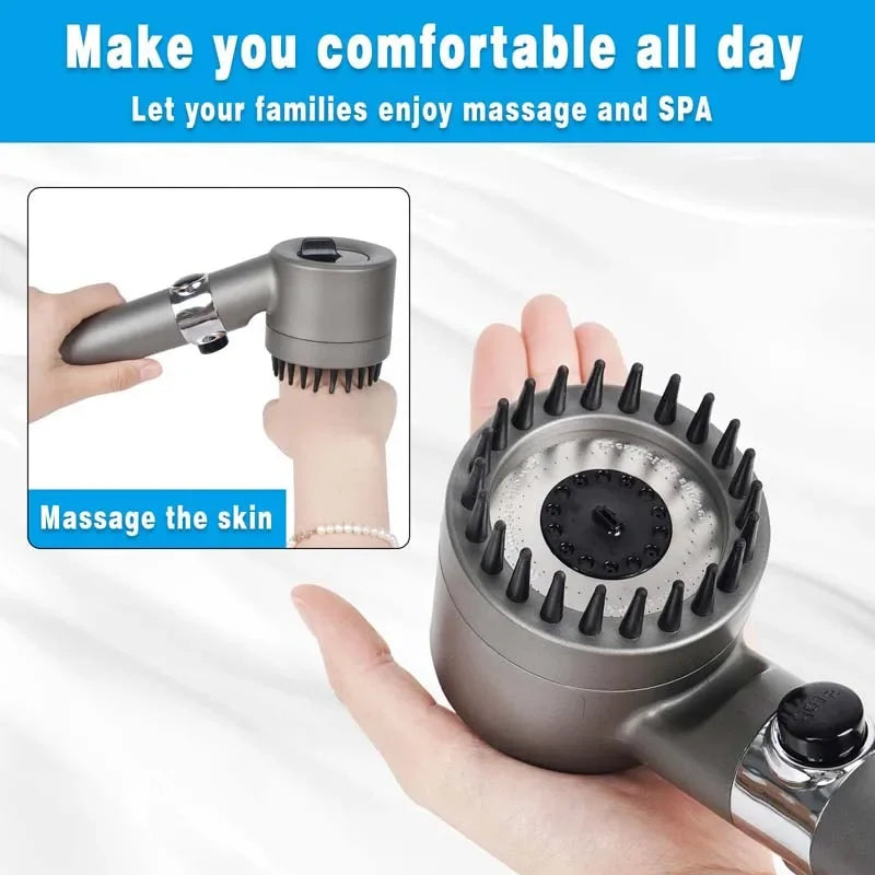 3 Modes Shower Head Adjustable High Pressure Water Saving Shower One-Key Stop Water Massage Shower Head with Filter Element