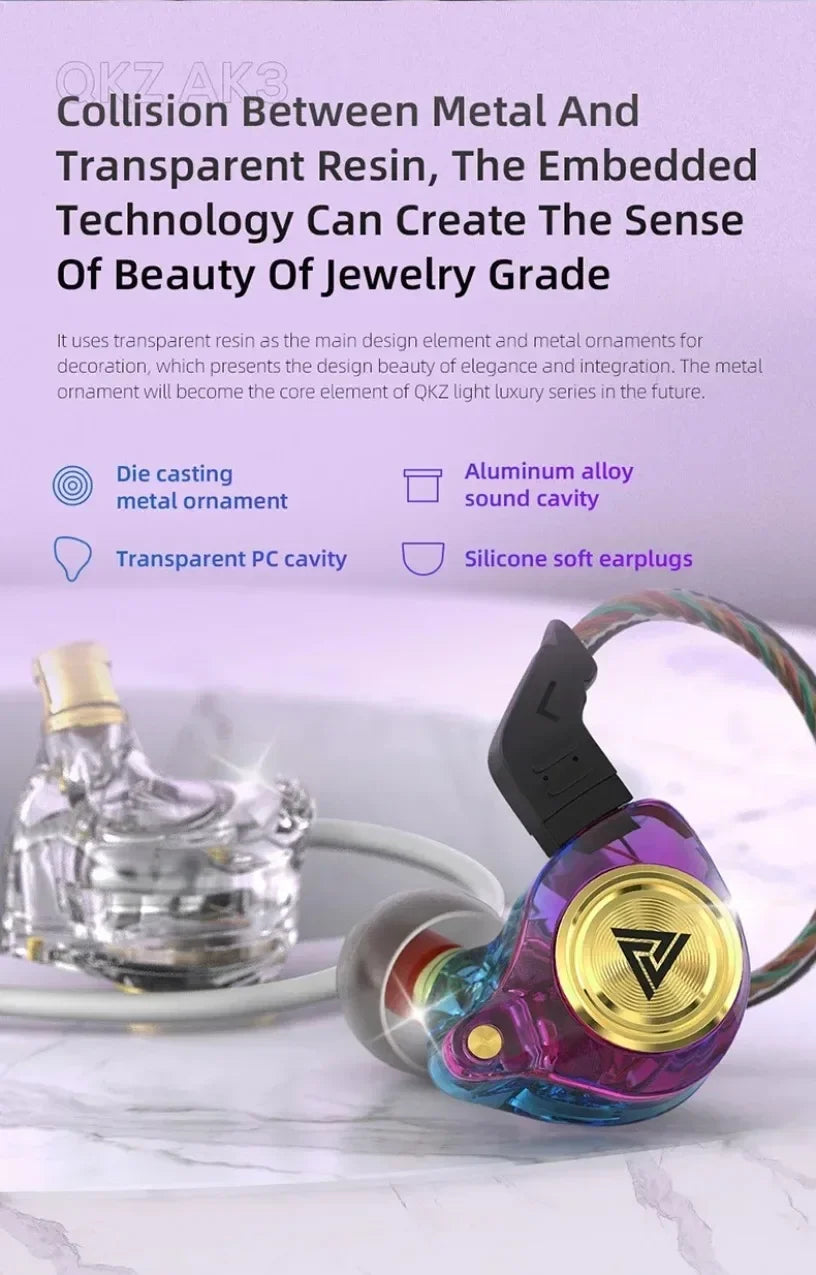 QKZ CK5 FiLe Wired Earphone with Microphone HiFi Music Earphone Professional Gaming And Sports Noise Cancelling Headphones