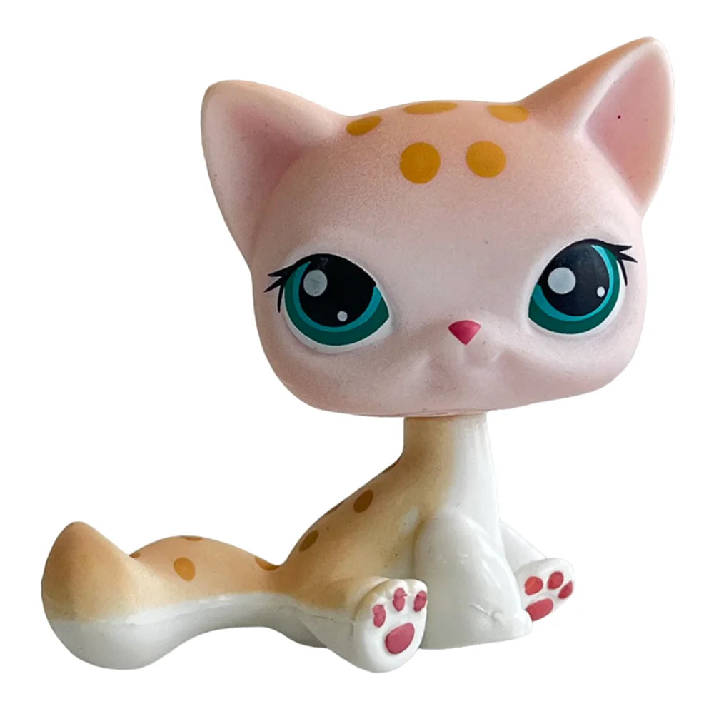 Rare pet Bobble head toy Stands Short Hair Kitten with Mouse and necklace Old Animal Collection toy lps
