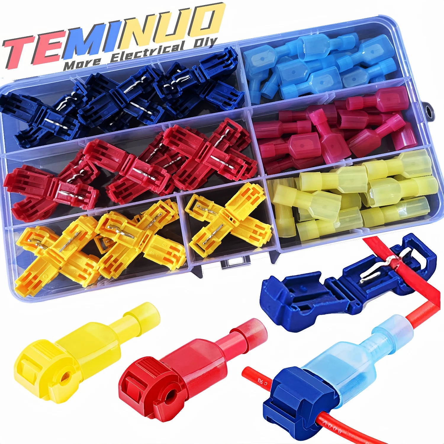 T Tap Wire Connectors, 60/50/40pcs Self-Stripping with Nylon Fully Insulated Male Quick Disconnect splice T Type Electrical Wire