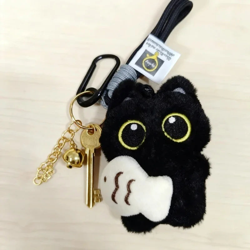 Rearview Mirror Pendant Decoration Cool Plush Black Cat Keychain Bag Pendant Charms Car Keyring Accessories for Men and Women