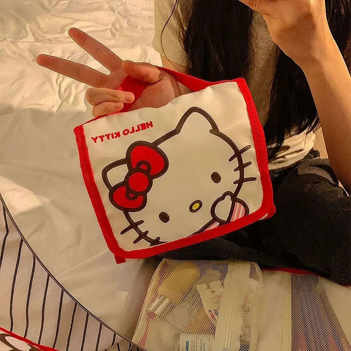 Cute Portable Travel Wash Up Storage Bag Girls Gifts Hello Kitty Kuromi Stitch KT Cat Cartoon Cosmetic Bag For Girl Kawaii Gifts