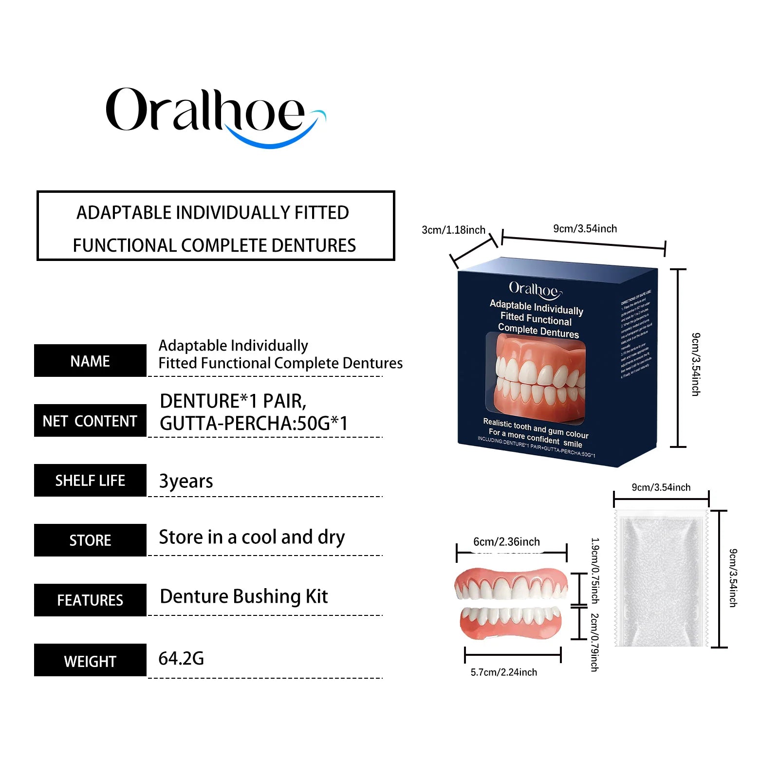 Adjustable Teeth Dentures Full Set Whitening Silicone Denture Set Fit Temporary Orthodontic Teeth Dentures Fake Tooth Oral