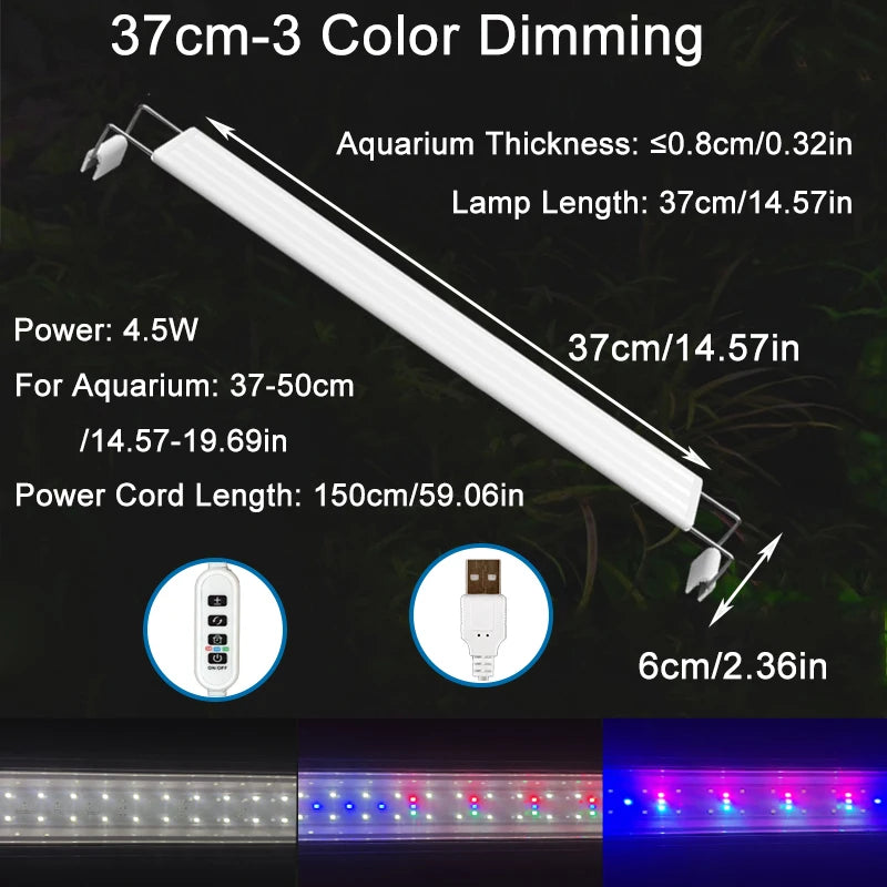 USB Fish Tank Clip Light, Dimmable Color, LED Aquarium Light for Aquatic Plant Grow Landscapes Decoration with Timer Function