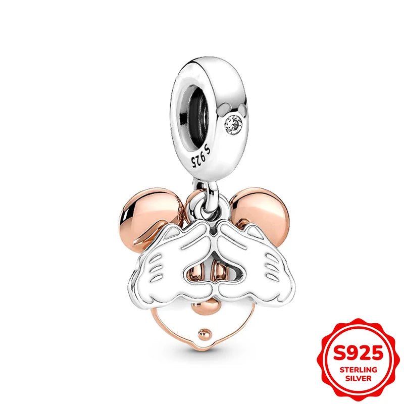 Charms plata de ley Disney Gold Plated Lily Flower Pendant Beads Fits 3mm Bracelets Necklace For Women Luxury DIY Fine Jewelry