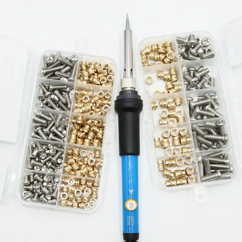 Heat Set Thread Brass Insert Nut and Bolt M2 M3 M4 Soldering Iron Tip Copper Insertion Nut Machine Screw Kit Inserts 3d Printer
