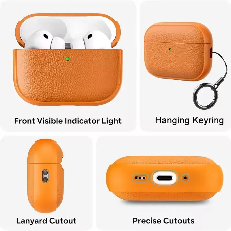 Earphone Case for AirPods Pro3 Leather-Texture TPU Shockproof Protective Cover with Keychain for Apple Airpods Pro 3nd Gen