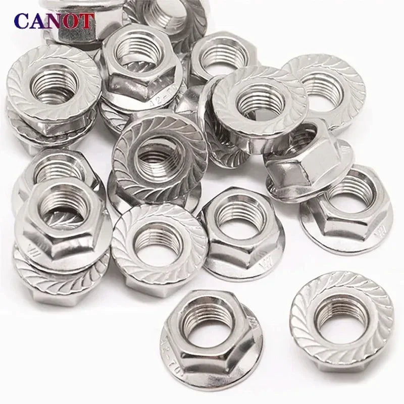 50 Pieces M3 M4 M5 M6 M8 M10 M12 M16 M20 304 Stainless steel Hexagon Hex Head Serrated Spinlock Lock Flange Nuts DIN6923