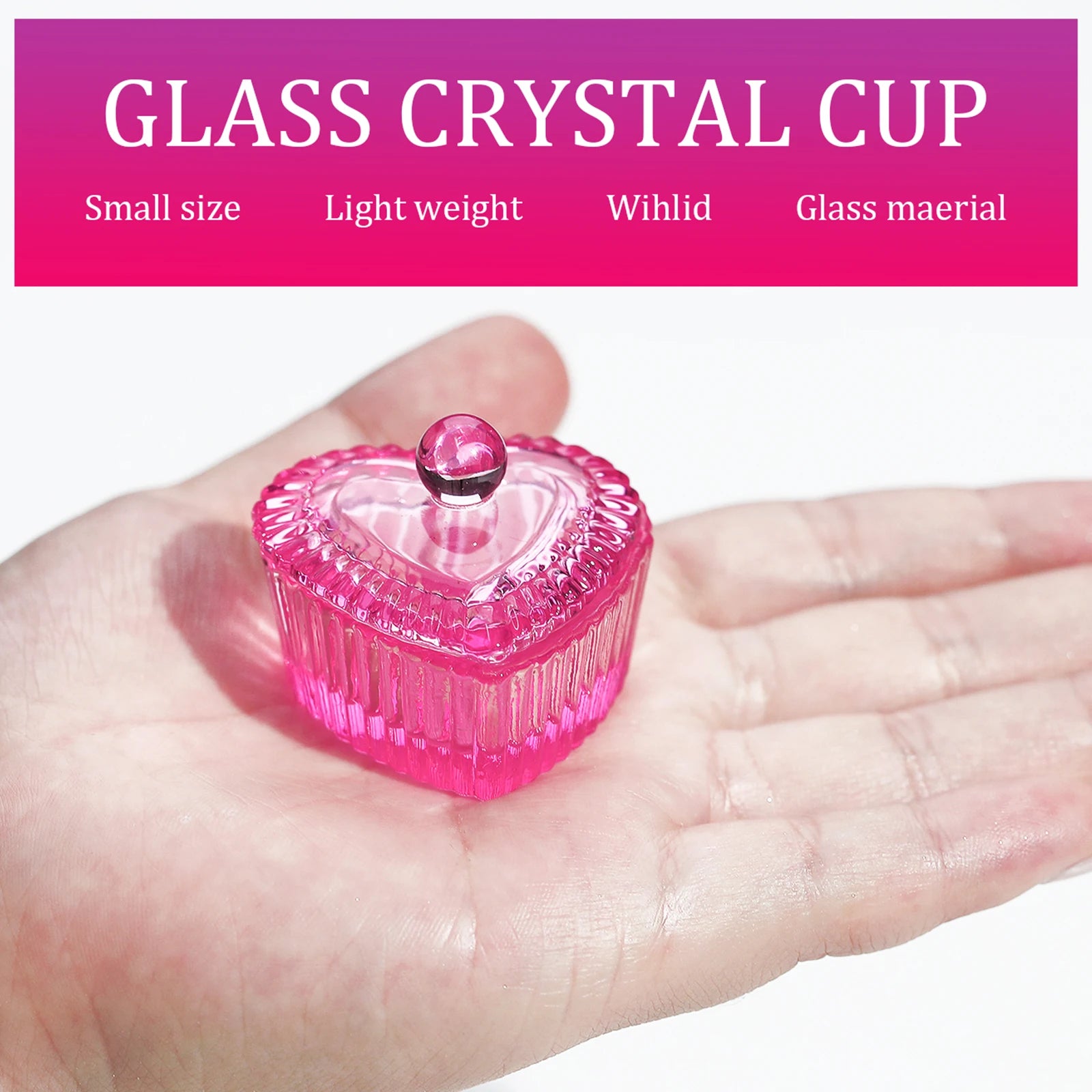 1pcs Pink Crystal Glass Dappen Dish Acrylic Powder Liquid Holder Container Heart Shape Nail Lid Cup Bowl Manicure Accessories