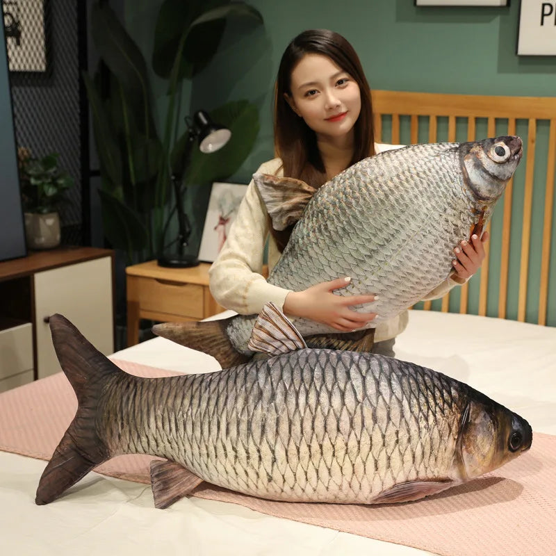 3D Simulated Grass Carp Plush Pillow Realistic Carp Doll 40 cm/60 cm Size Optional Sofa Cushion Bedroom Living Room Decoration