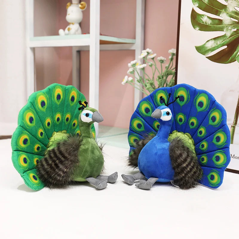 Cute Simulation Green Peacock Plush Toy Blue Peacock Doll Decorative Ornament Gift Bird Doll Zoo Souvenir Ornament Photo Props