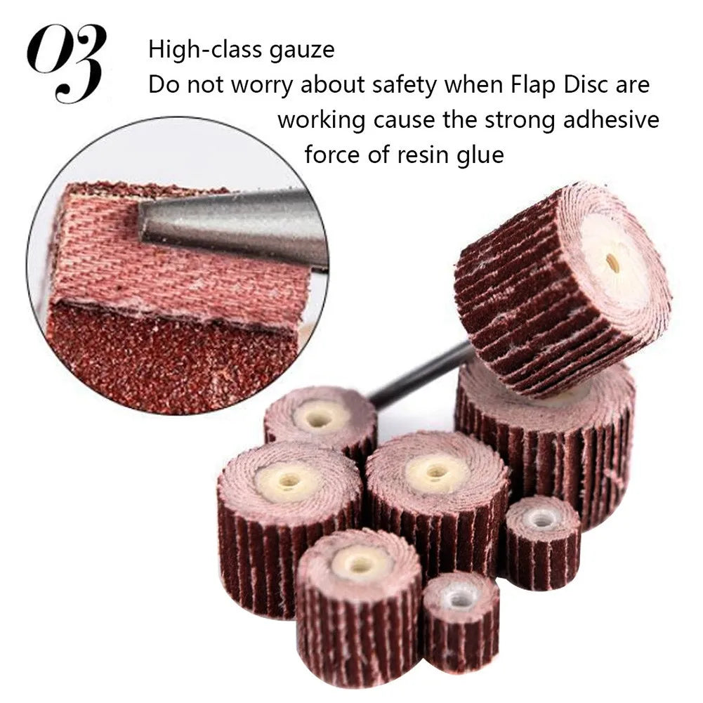 10pcs Flap Wheel Disc Sanding Drill Abrasive Sandpaper 80-600Grit Polishing Grinder For Rotary Tools With 1 Mandrel