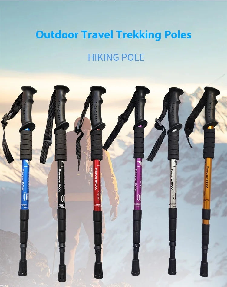 Outdoor Hiking Stick Telescopic Cane Non-slip Cane Straight Handle Four-section Portable Aluminum Alloy Men Women's Hiking Canes
