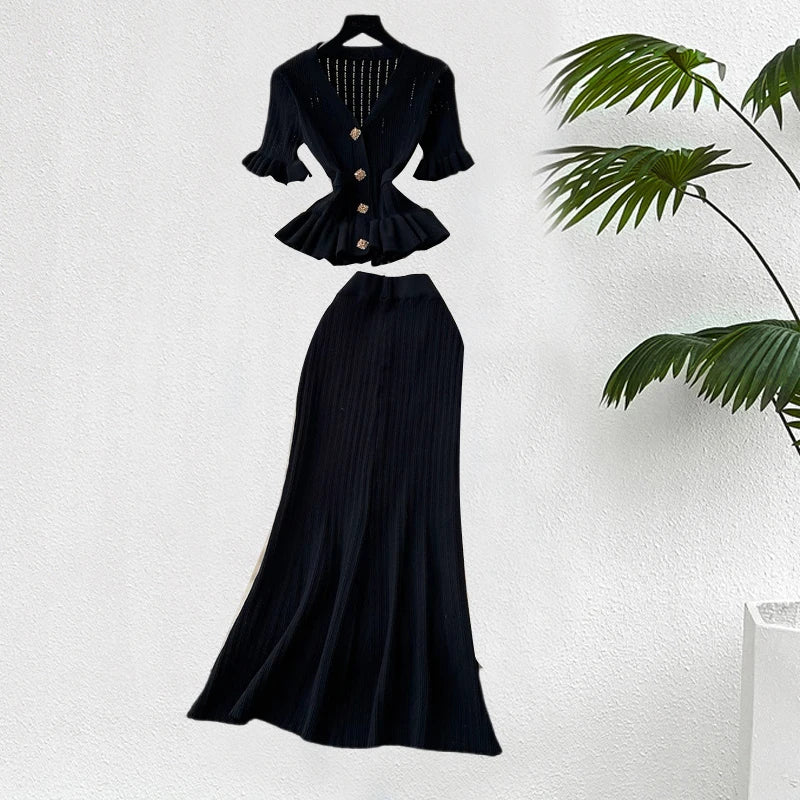 YuooMuoo Brand Fashion One-piece Knitted Maxi Dress Women Elegant V-neck Ruffled Slim Waist Bodycon Sweater Dress Party Vestido