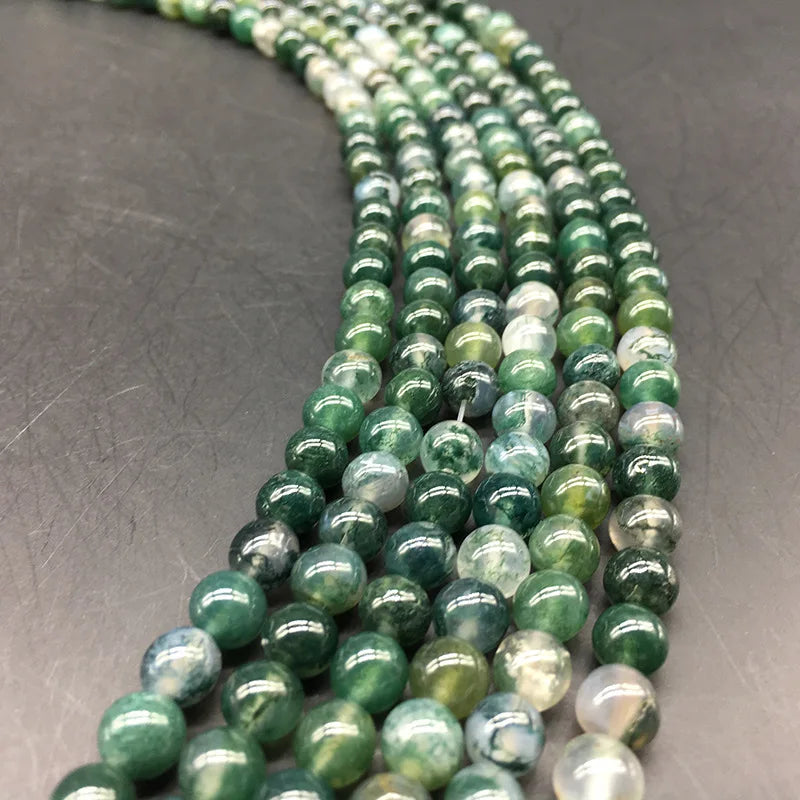 1strand/lot Moss Grass Agat Natural Stone Round Loose Green Beads For jewelry Making 4/6/8/10MM DIY Bracelet Bulk Wholesale