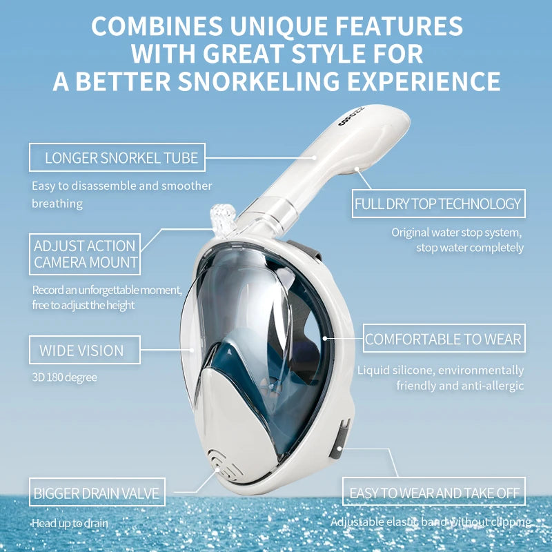 COPOZZ Professional Snorkeling Diving Mask Underwater Scuba Full Face Snorkel Mask Anti Fog Goggles for Adult Swimming Equipment