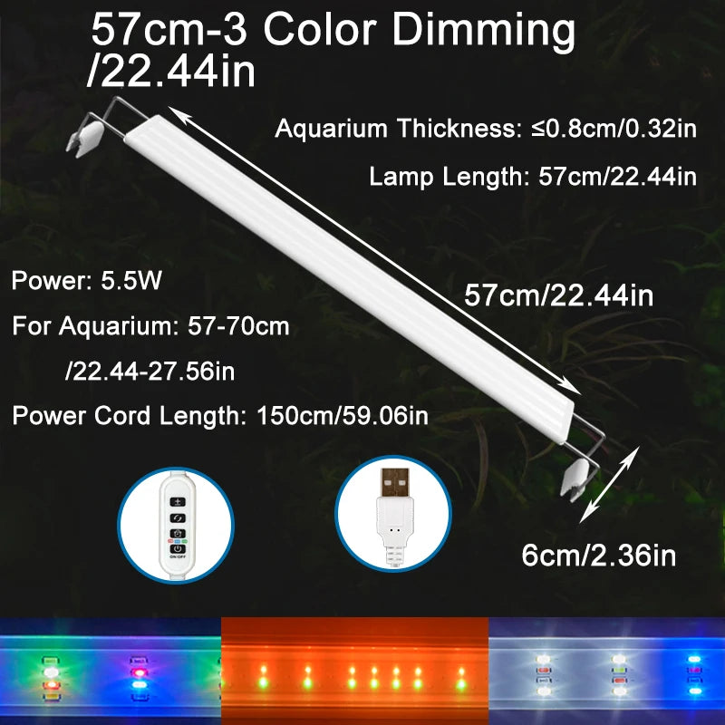 USB Fish Tank Clip Light, Dimmable Color, LED Aquarium Light for Aquatic Plant Grow Landscapes Decoration with Timer Function