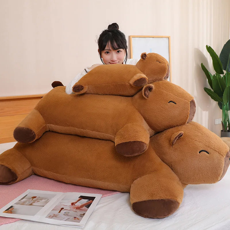 Giant Kawaii Capybara Plush Doll Floor Mat High Quality Animal Brown Capybara Plush Carpet Home Decor Gift For Boys And Girls