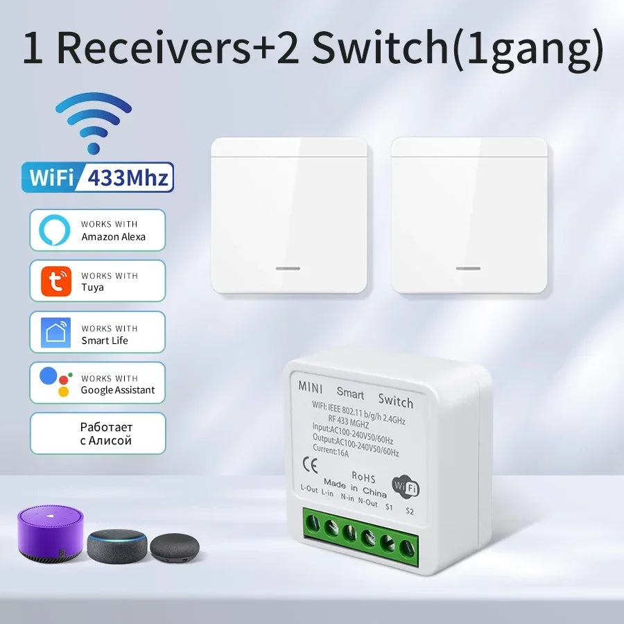 Tuya Smart WiFi Switch For Lighting RF 433MHz Wireless Switch Smart Life APP Voice Control Work With Alice Alexa Google Home