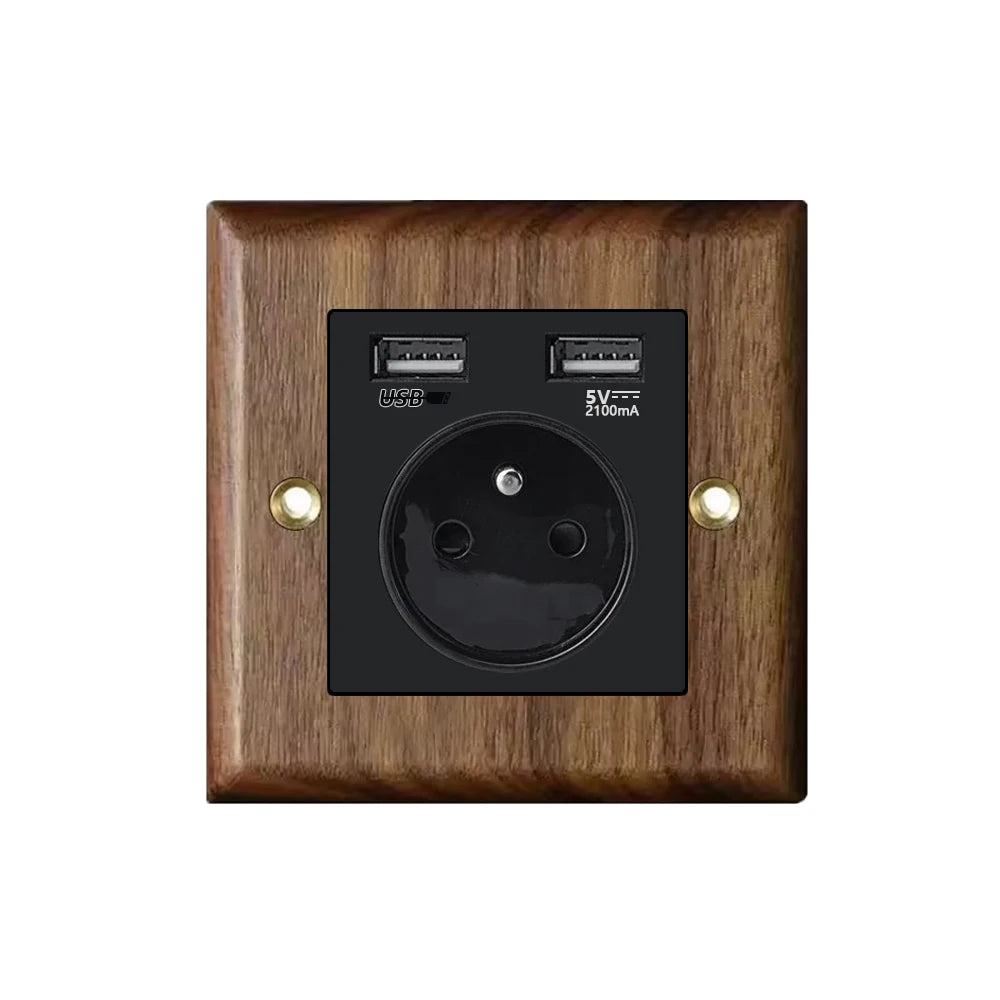 High Quality Retro Europe Type Vintage Wall Light Switch Socket, Solid Wood Brass Toggle Switch Plate, Antique Home Stay Switch