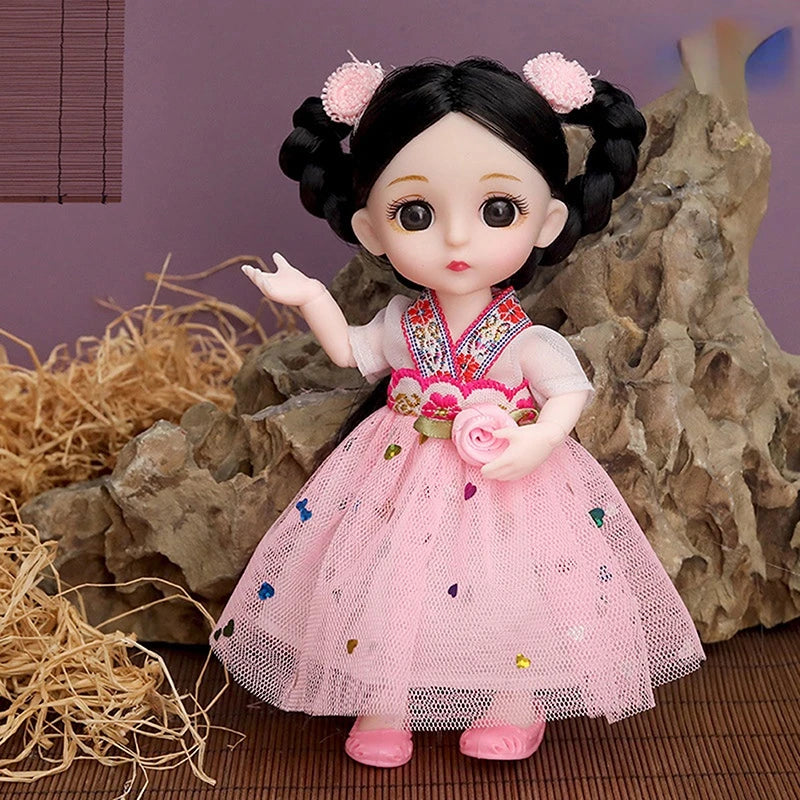 Mini 16cm BJd Doll 13 Movable Joint Girl Doll 3D Big Eyes 1/12 Fashion Princess Doll DIY Dress Up Toy Doll With Clothes Gift