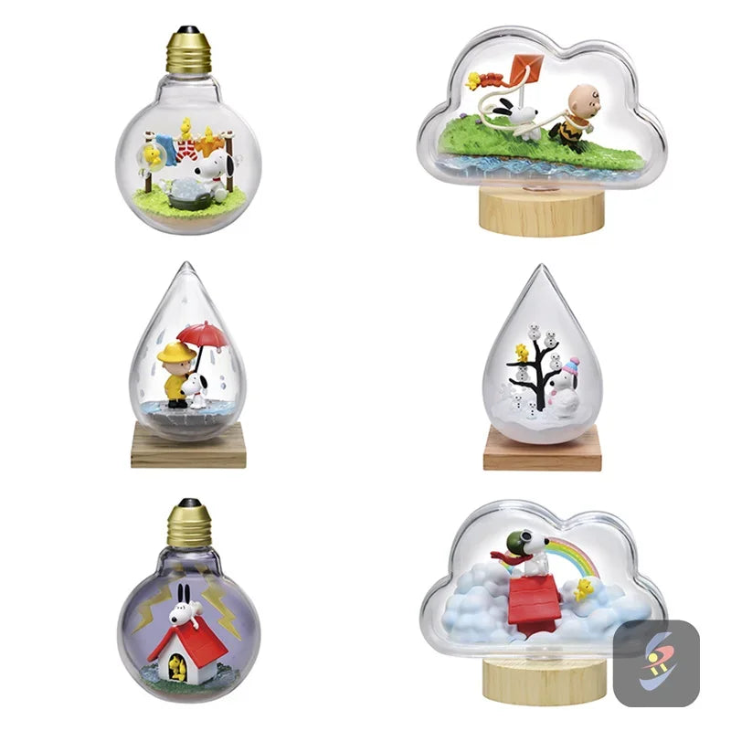 RE-MENT Snoopy Scene Blind Box Toys Bottle Weather Bottle Miniature Spike Andy Anime Figures Doll Model Toys Collect Ornaments